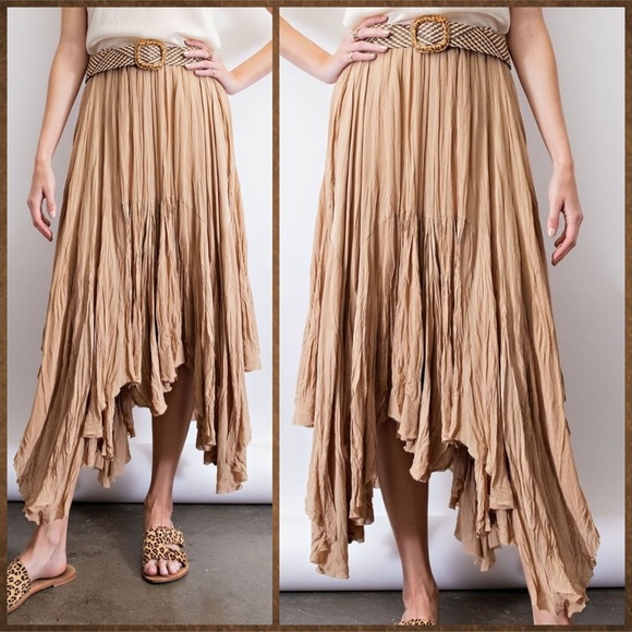 EASEL Crinkled Chiffon Overlay Uneven Hem Midi-Maxi Skirt or Tube Dress Lined - Picture 7 of 14